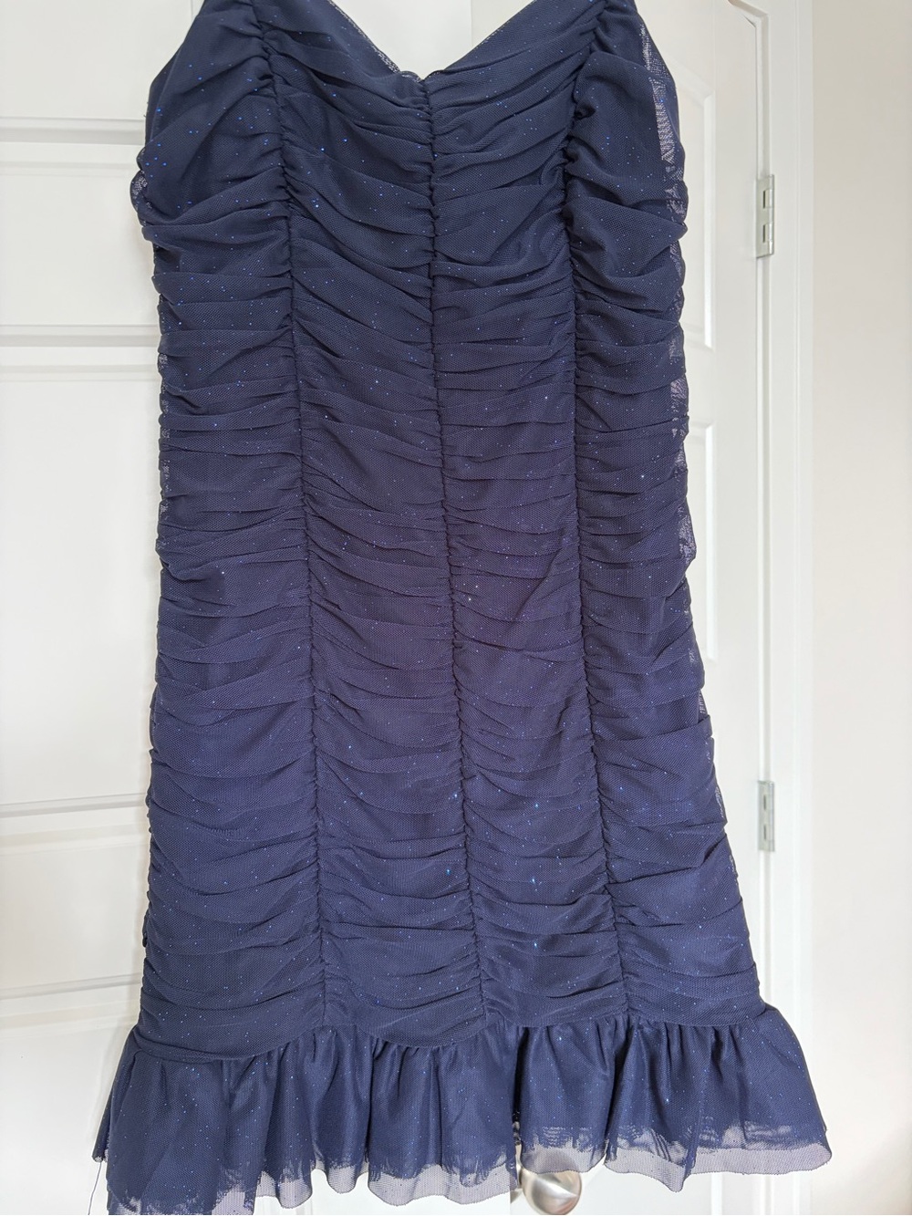 JUNIOR Navy Ruched Sparkle Dress